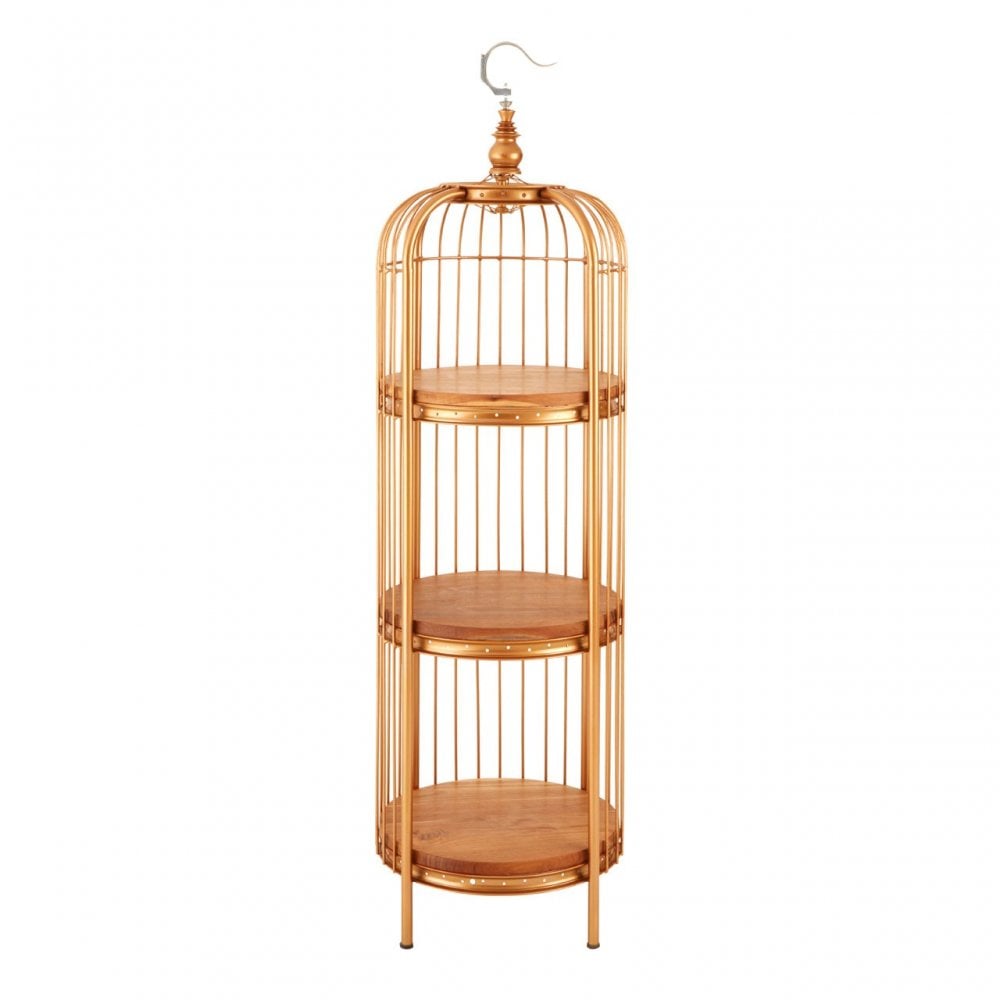 Oscar Small Gold Finish Birdcage Unit, Iron, Wood, Gold