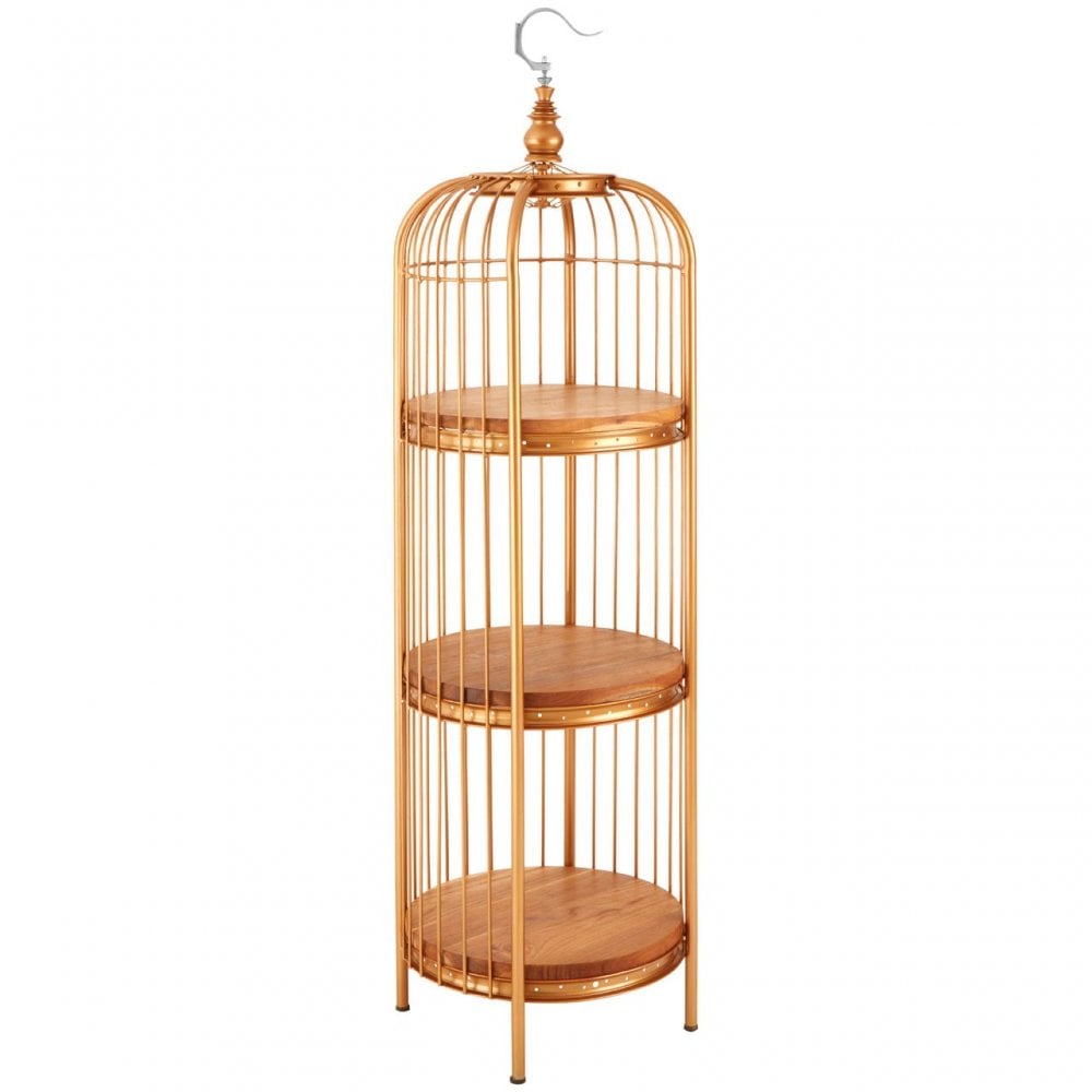 Oscar Small Gold Finish Birdcage Unit, Iron, Wood, Gold