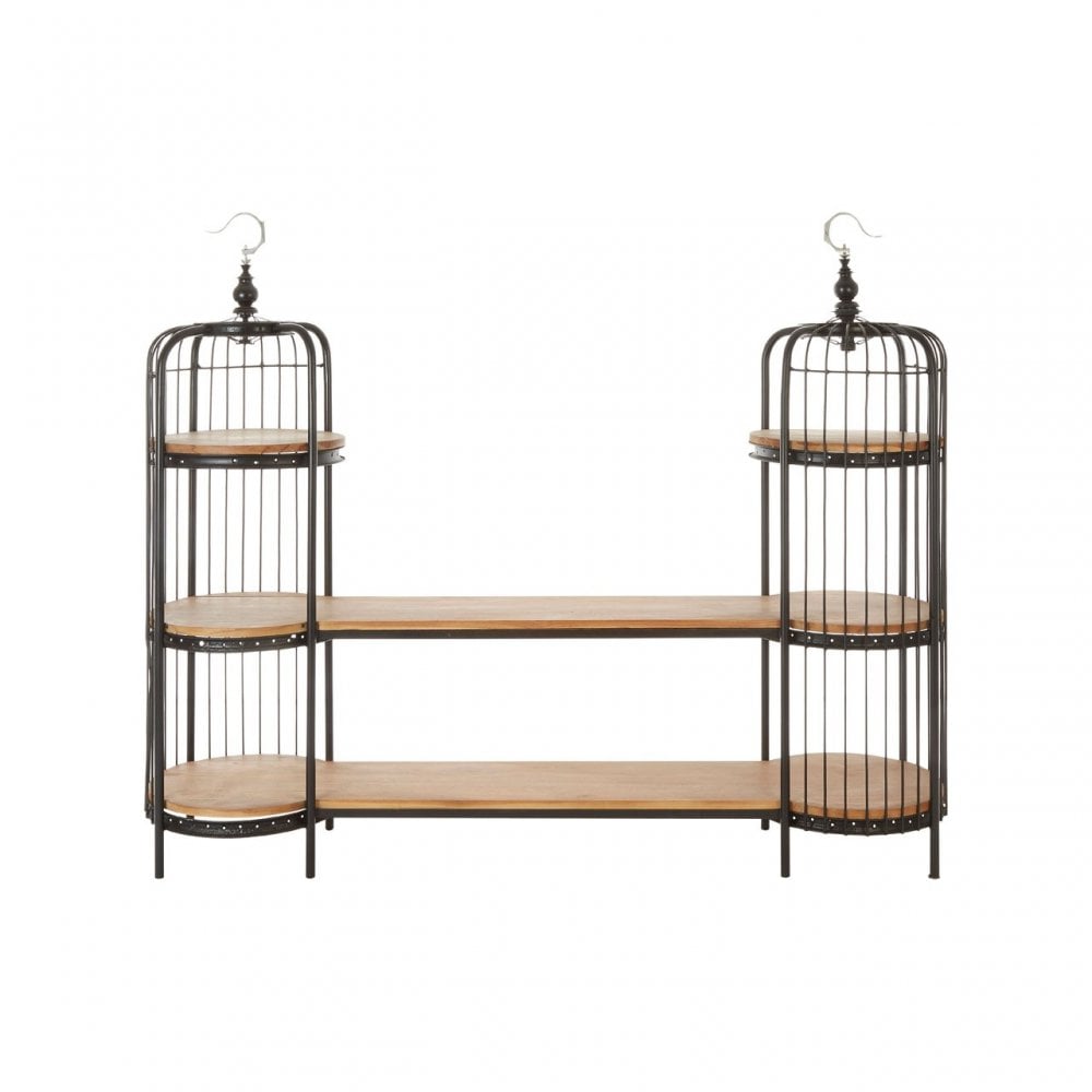 Oscar Long Black Finish Birdcage Shelf Unit, Iron, Wood, Black