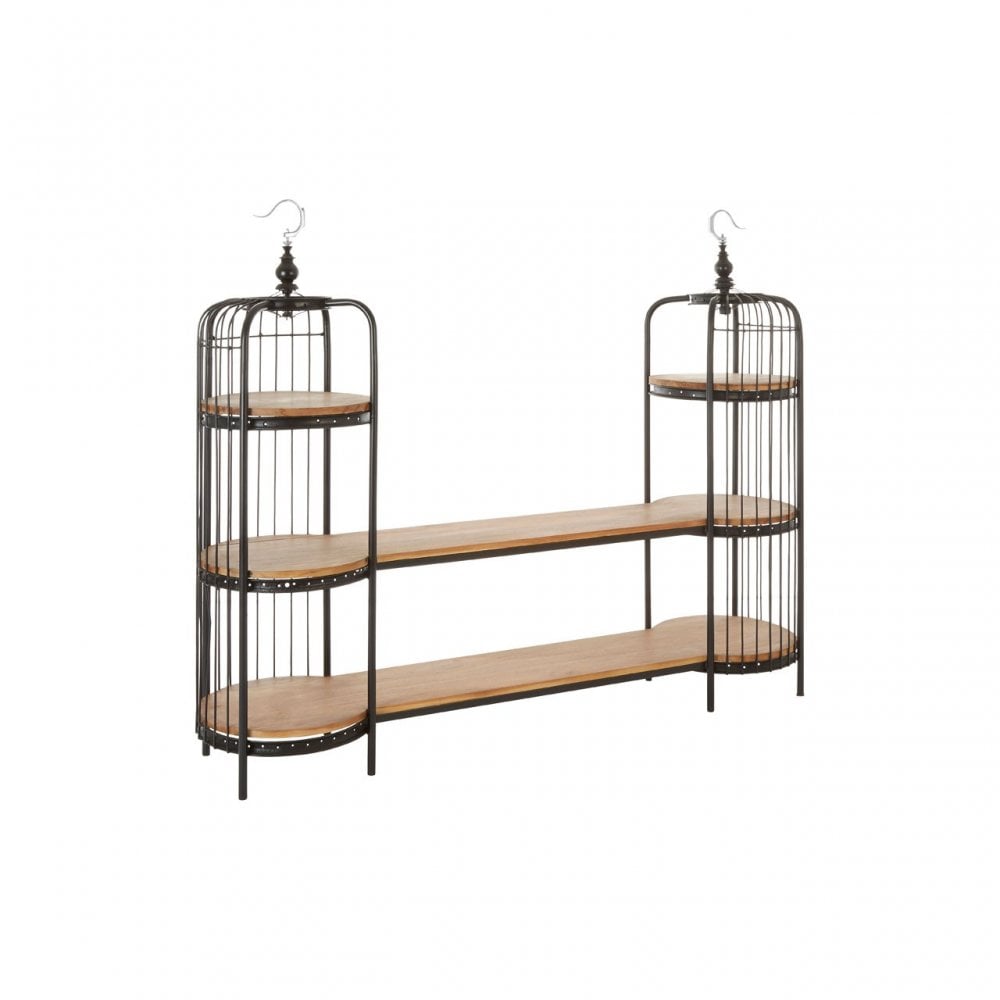 Oscar Long Black Finish Birdcage Shelf Unit, Iron, Wood, Black