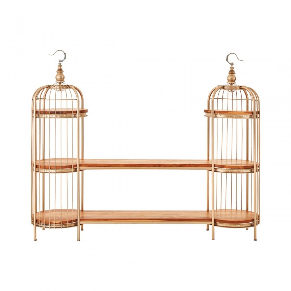 Oscar Champagne Gold Finish Birdcage Unit, Iron, Wood, Champagne