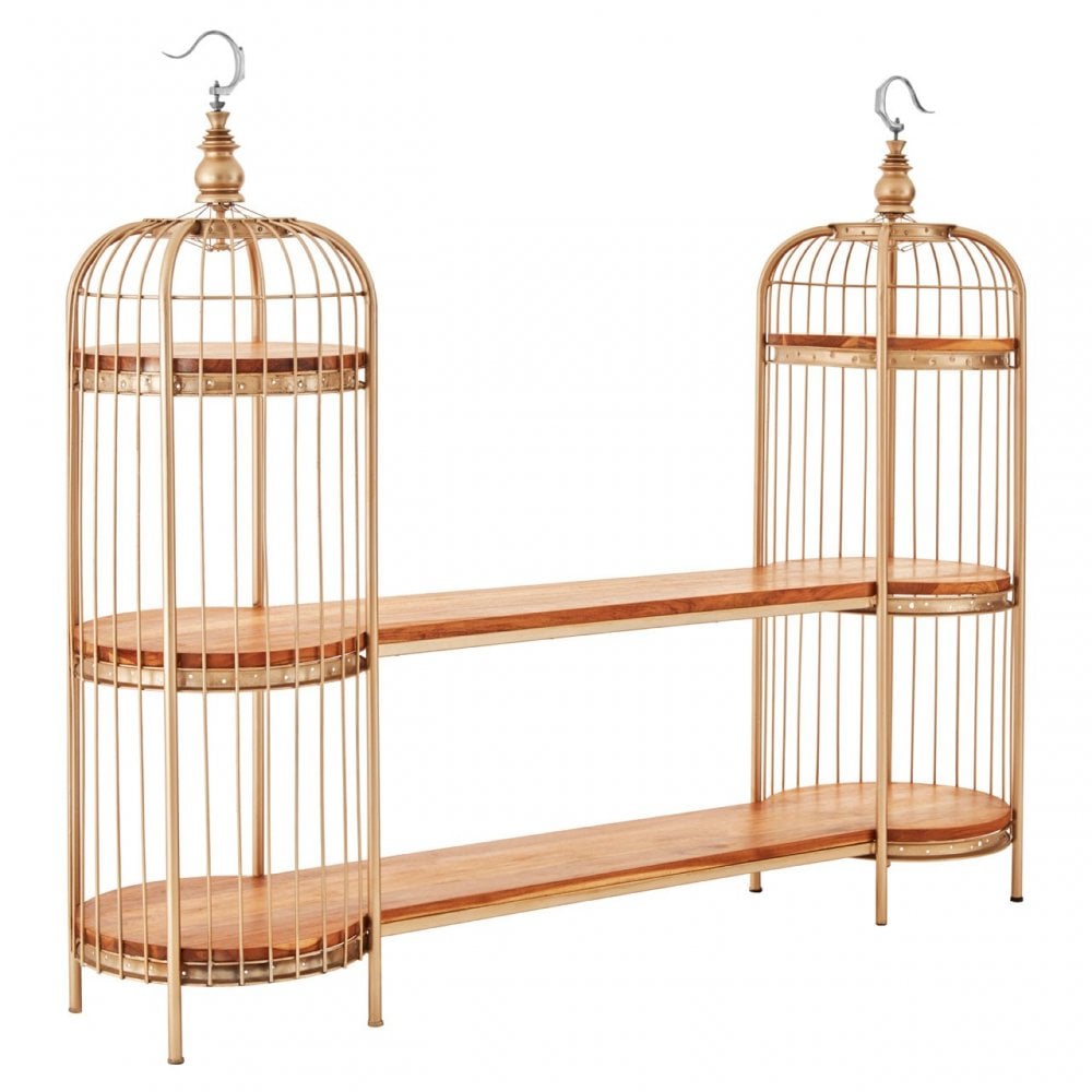 Oscar Champagne Gold Finish Birdcage Unit, Iron, Wood, Champagne