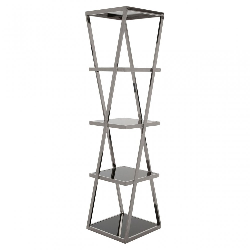 Pantino Chrome Finish Shelf Unit, Stainless Steel, Glass, Silver