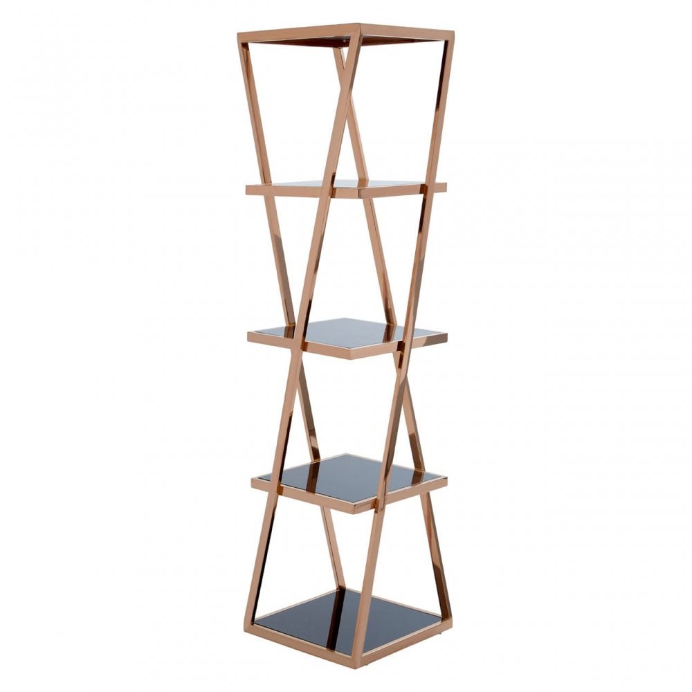 Pantino 5 Tier Rose Gold Shelf Unit, Stainless Steel, Glass, Rose Gold