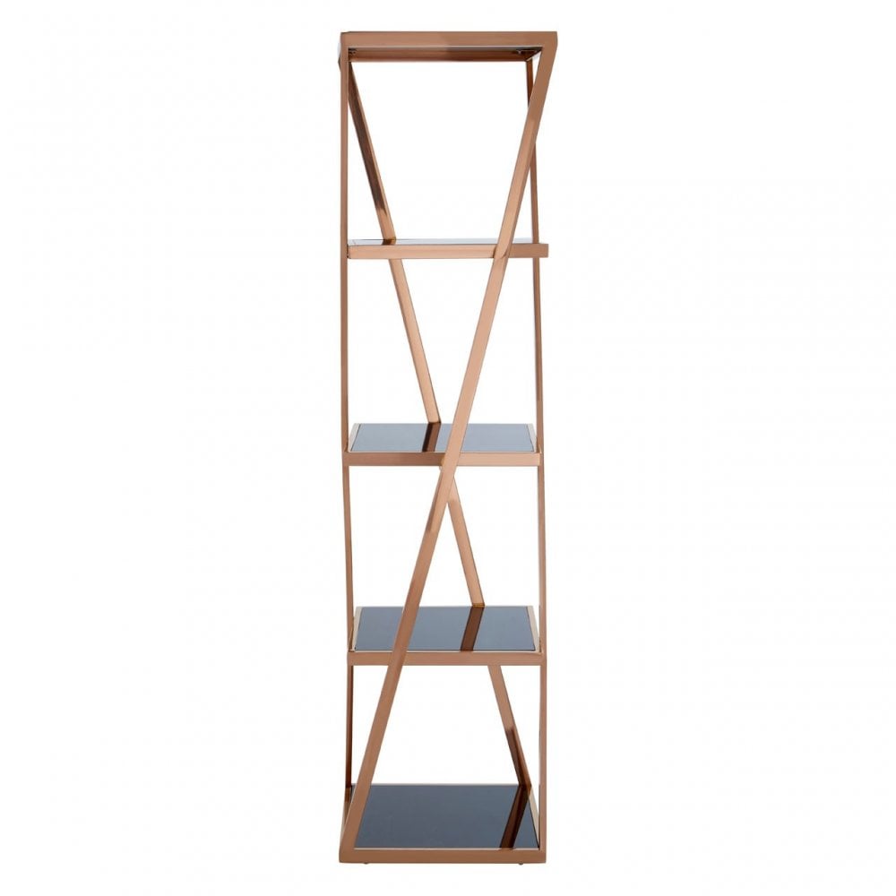 Pantino 5 Tier Rose Gold Shelf Unit, Stainless Steel, Glass, Rose Gold