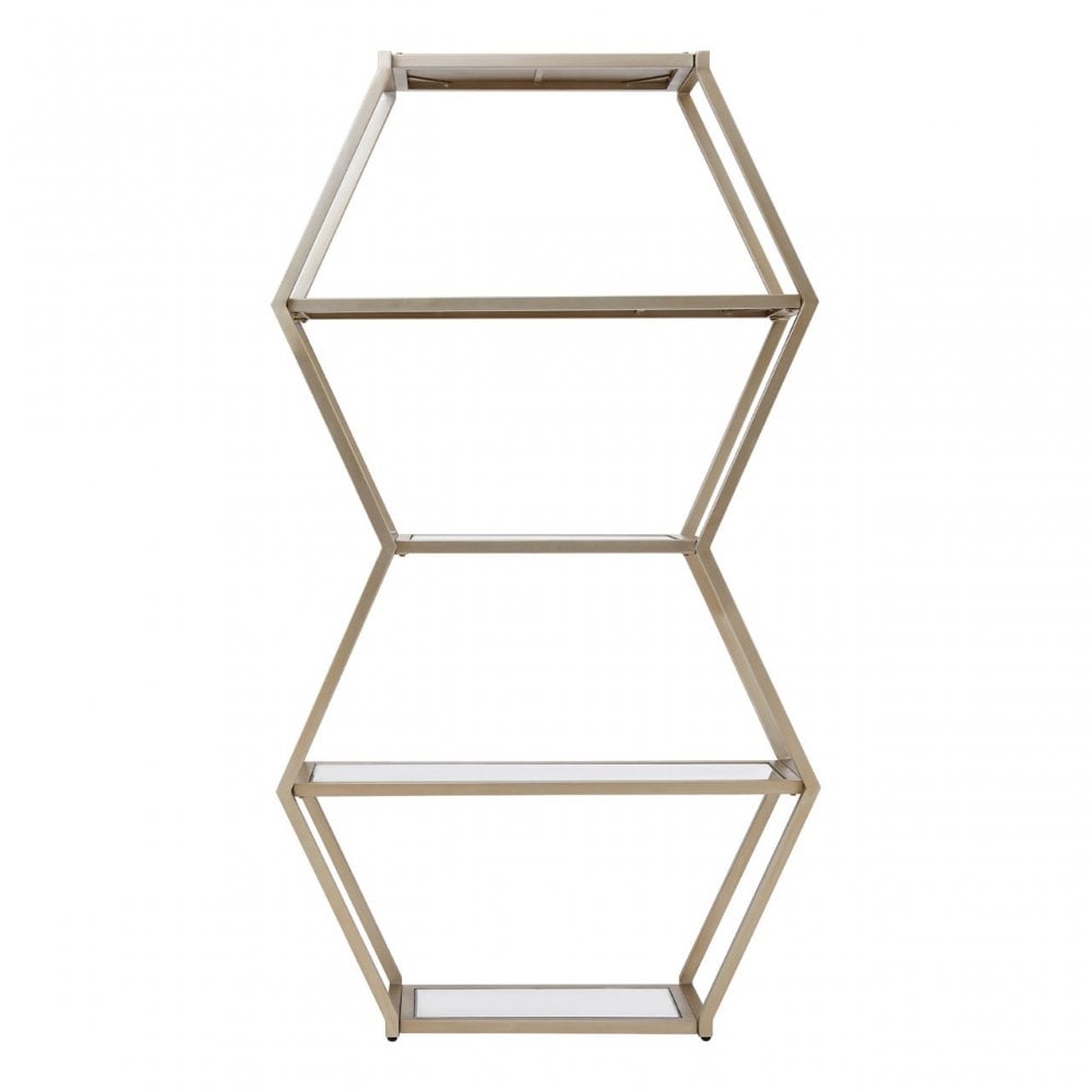 Roana Hexa Shelf Unit, Iron, Mirrored Glass, Gold