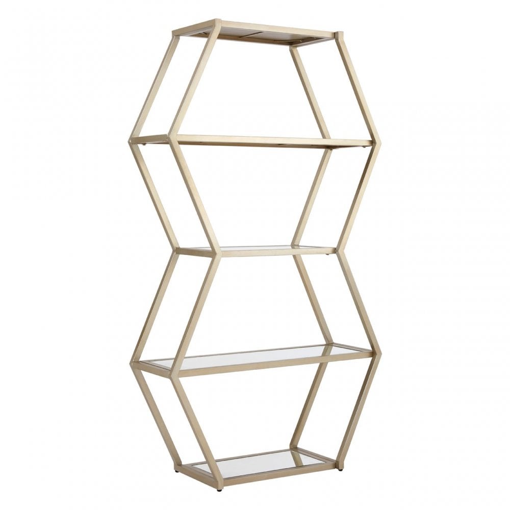 Roana Hexa Shelf Unit, Iron, Mirrored Glass, Gold