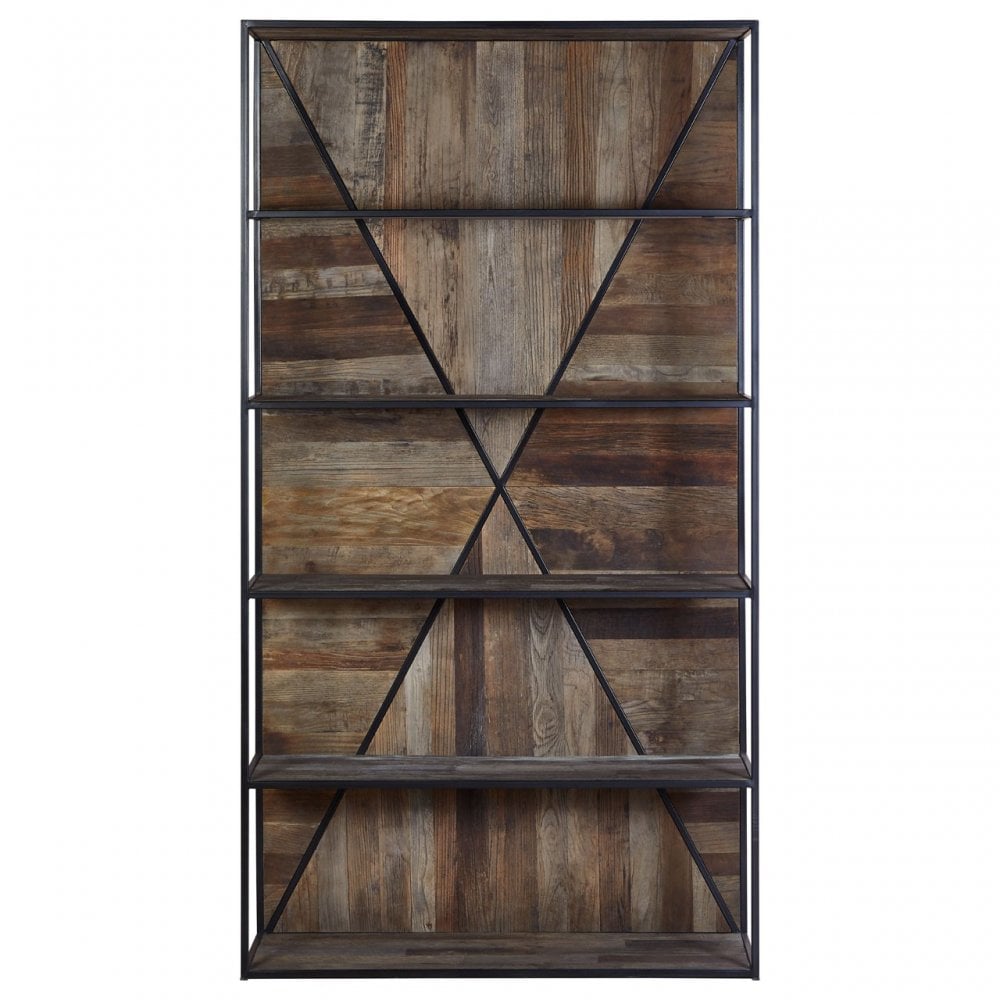 Midas 5 Tier Shelf Unit, Elm Wood, Iron, Brown