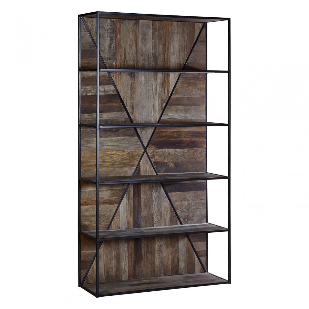 Midas 5 Tier Shelf Unit, Elm Wood, Iron, Brown