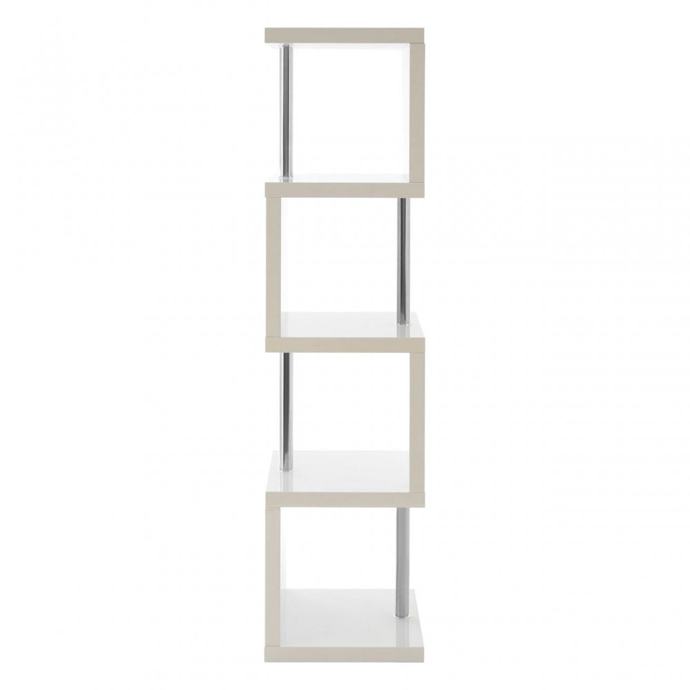 Contour 4 Tier White Gloss Shelf Unit, Wood, Stainless Steel, White