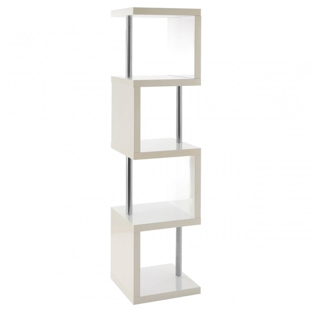 Contour 4 Tier White Gloss Shelf Unit, Wood, Stainless Steel, White