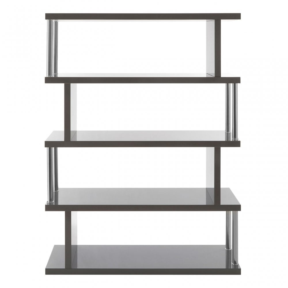 Contour 4 Tier Grey Gloss Shelf Unit, Wood, Stainless Steel, Grey