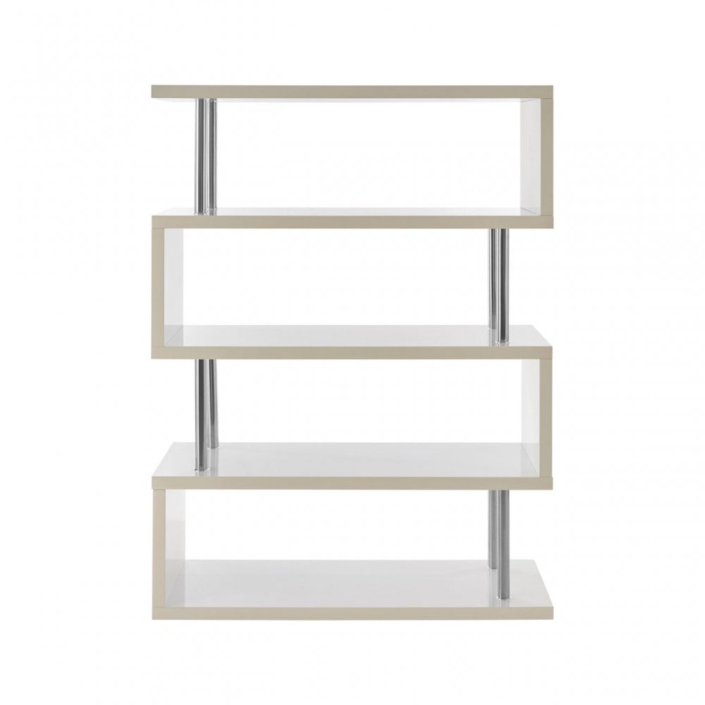 Contour 4 Tier White Gloss Wide Shelf Unit, Wood, Stainless Steel, White