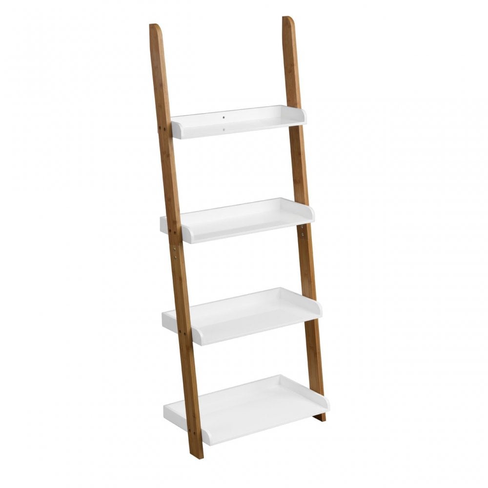 Nostra Shelf Ladder Unit, Bamboo, High Gloss, White