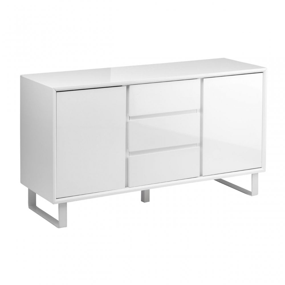 Sideboard, High Gloss, Iron with Vinyl, White