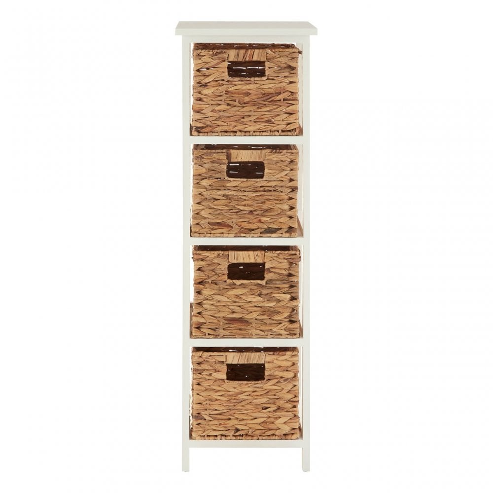 Padstow 4 Drawer White Hyacinth Storage Unit, Paulownia Wood, Water Hyacinth, White