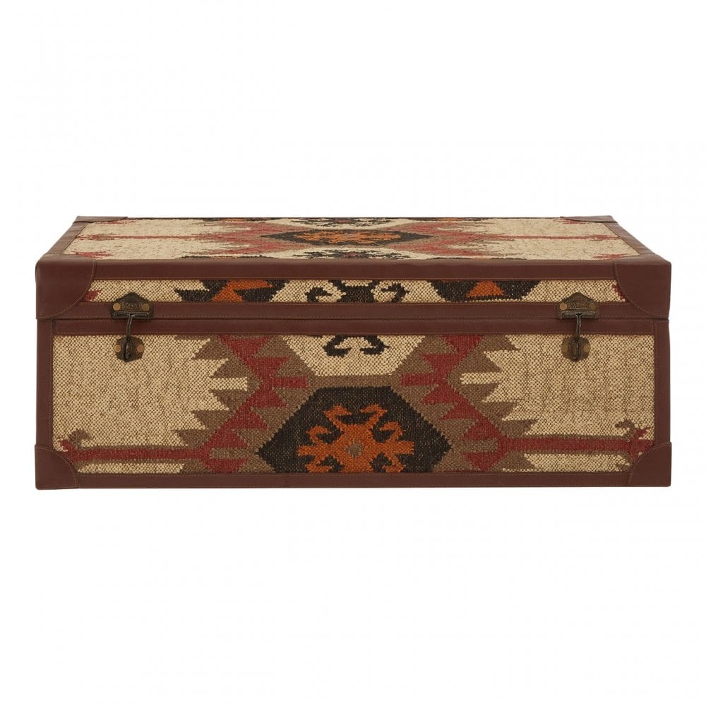 Coffee Table Trunk, Cotton, Galvanised Iron, Jute, Multi-Coloured