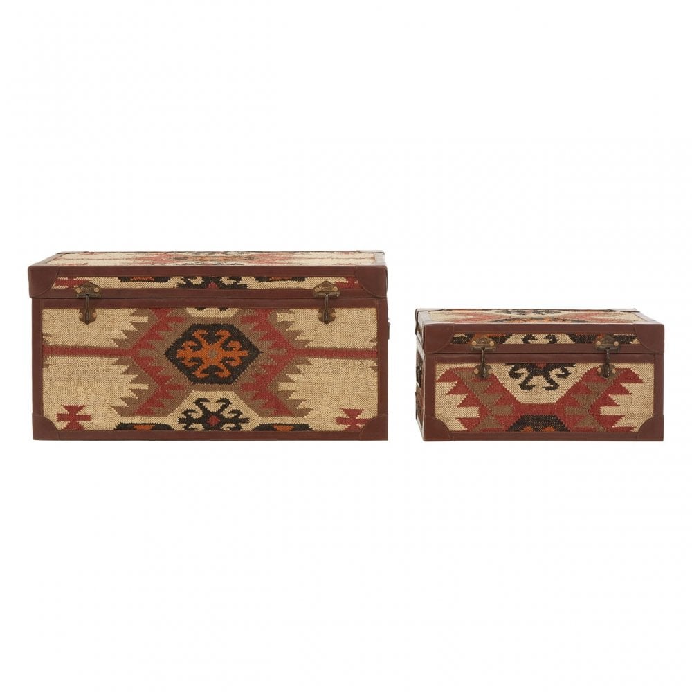 Multi Print Storage Trunks, Cotton, Galvanised Iron, Jute, Multi-Coloured