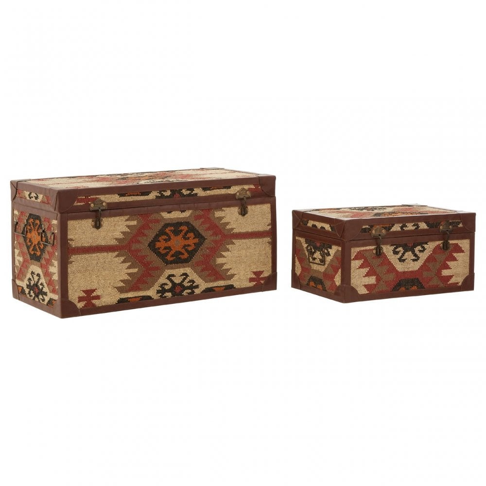 Multi Print Storage Trunks, Cotton, Galvanised Iron, Jute, Multi-Coloured