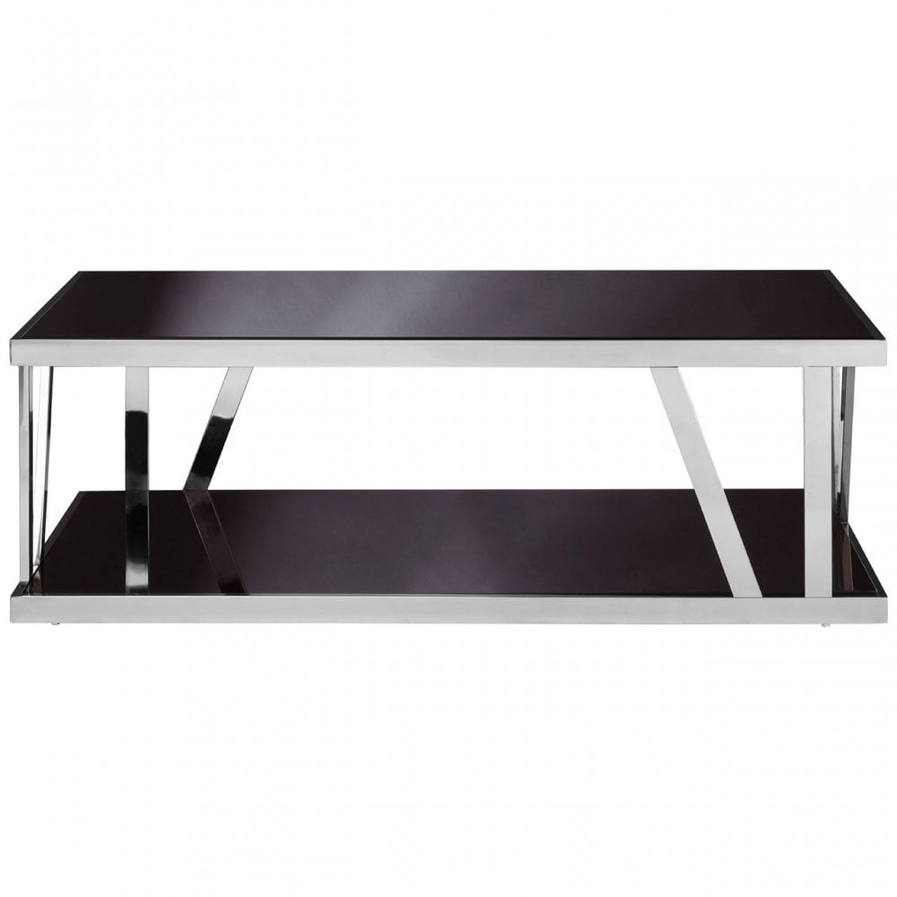 Pantino Black Glass Coffee Table, Stainless Steel, Glass, Black