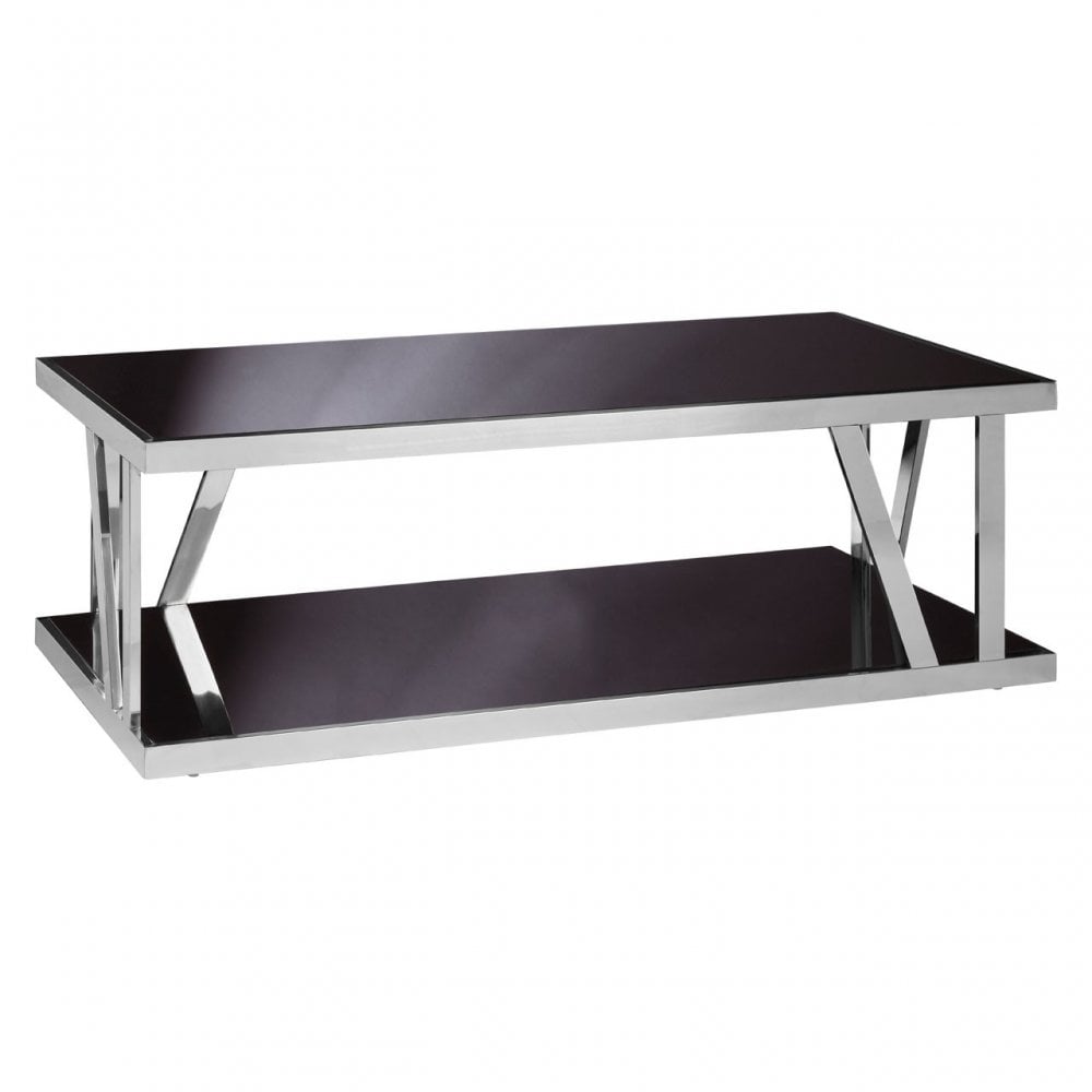 Pantino Black Glass Coffee Table, Stainless Steel, Glass, Black