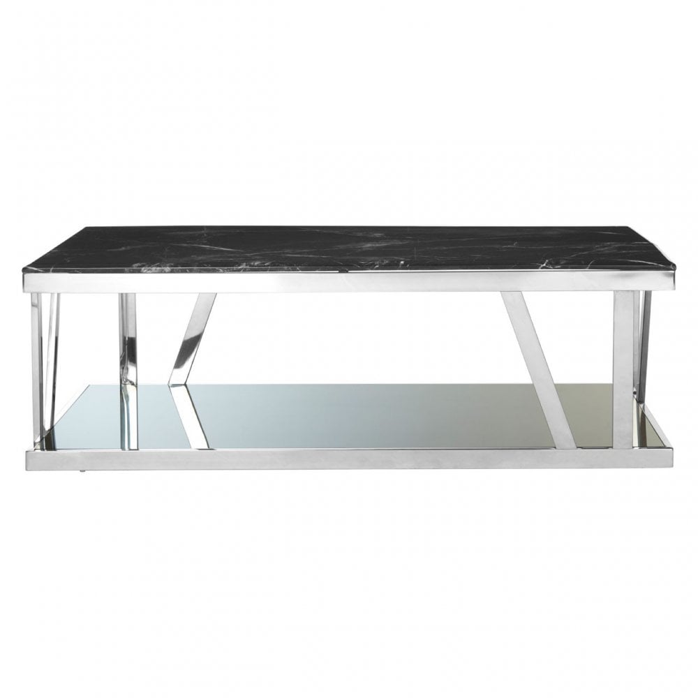 Pantino Marble Top Coffee Table, Marble, Stainless Steel, Black