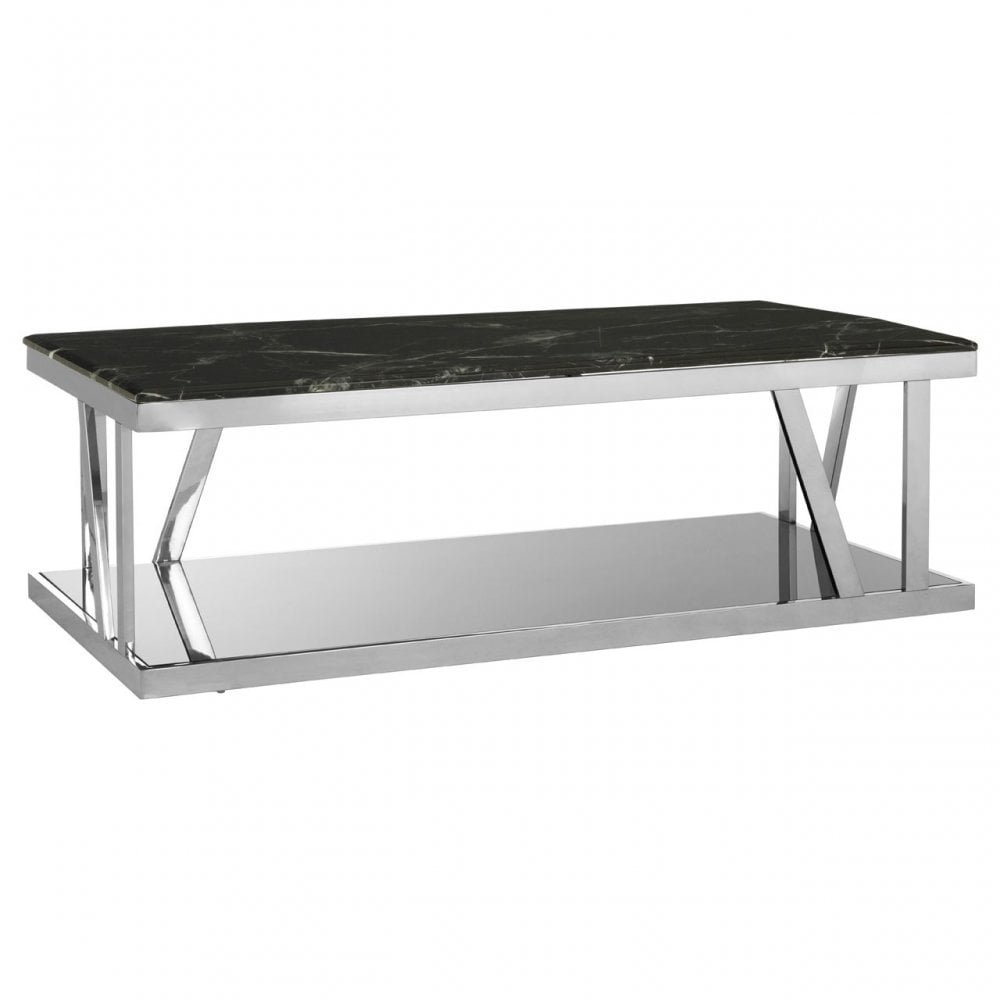 Pantino Marble Top Coffee Table, Marble, Stainless Steel, Black