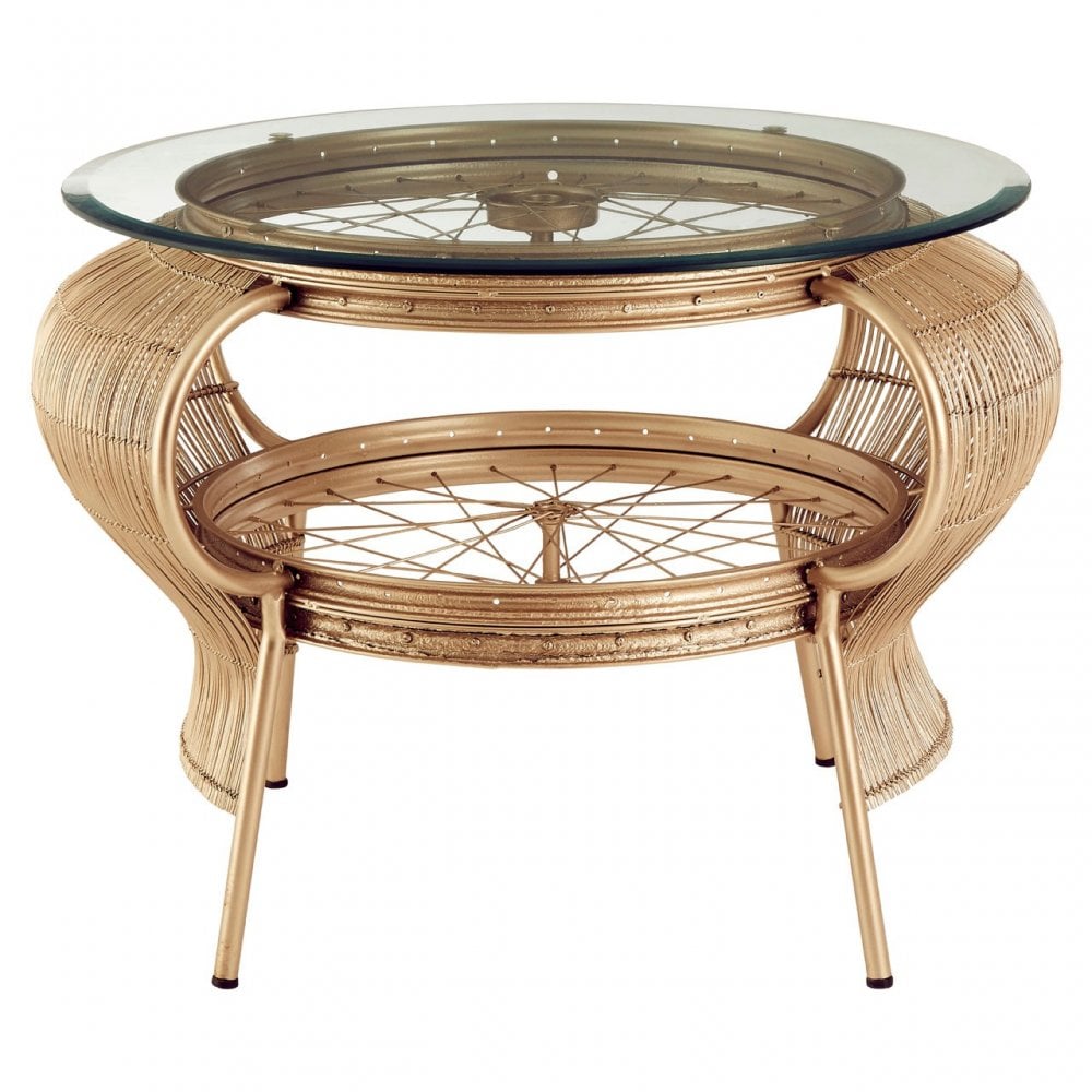 Oscar Champagne Gold Finish Table, Bamboo, Glass, Iron, Champagne