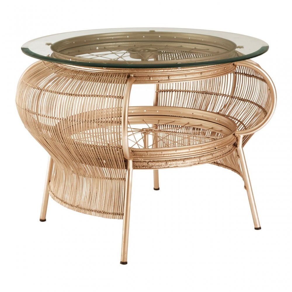 Oscar Champagne Gold Finish Table, Bamboo, Glass, Iron, Champagne