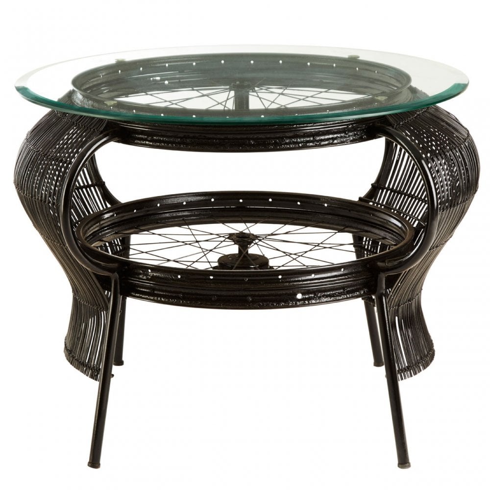 Oscar Black Finish Table, Bamboo, Glass, Iron, Black