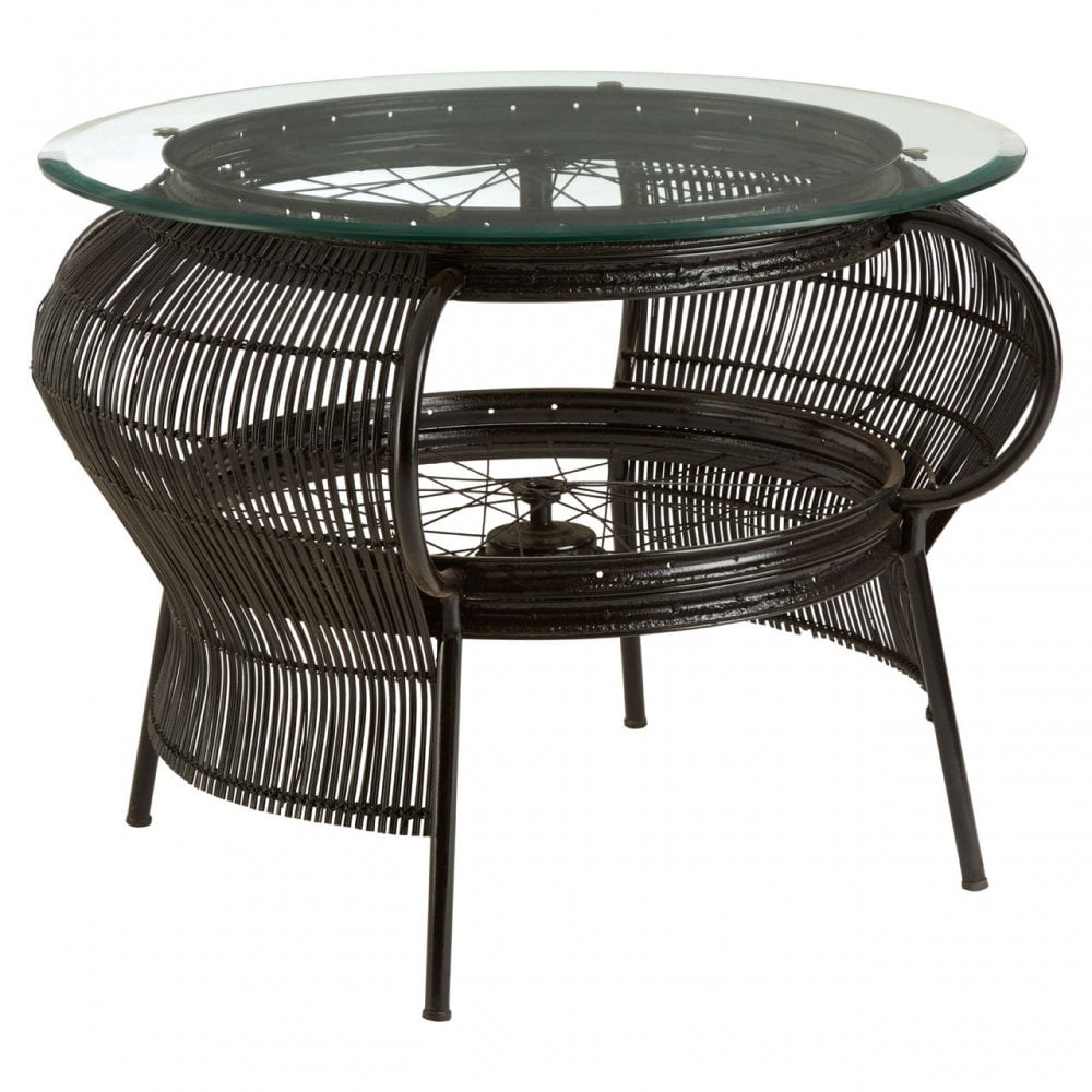 Oscar Black Finish Table, Bamboo, Glass, Iron, Black