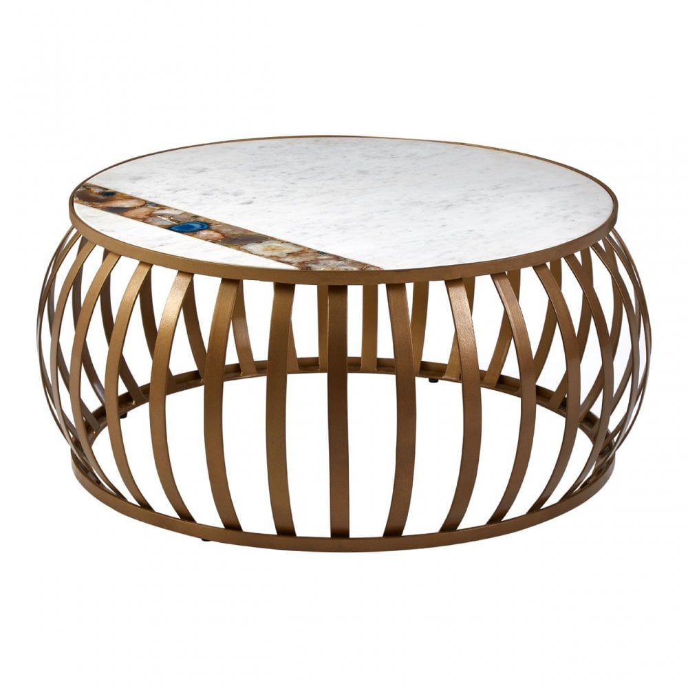 Vizzini Round Coffee Table, Agate, Iron, Marble, Brass