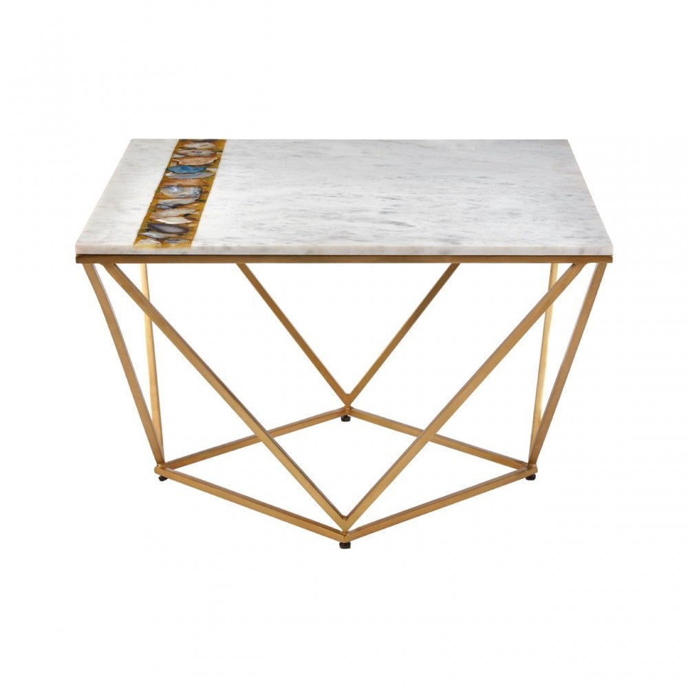 Vizzini Square Coffee Table, Agate, Iron, Marble, Brass