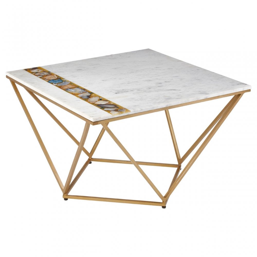 Vizzini Square Coffee Table, Agate, Iron, Marble, Brass