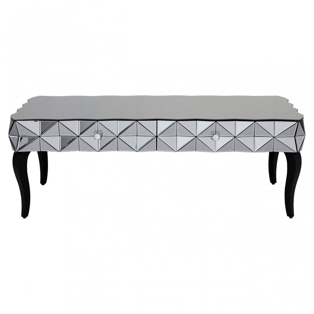 Soho Silver Coffee Table, Wood, Mirrored Glass, Wood, Silver