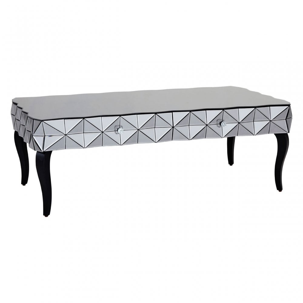 Soho Silver Coffee Table, Wood, Mirrored Glass, Wood, Silver