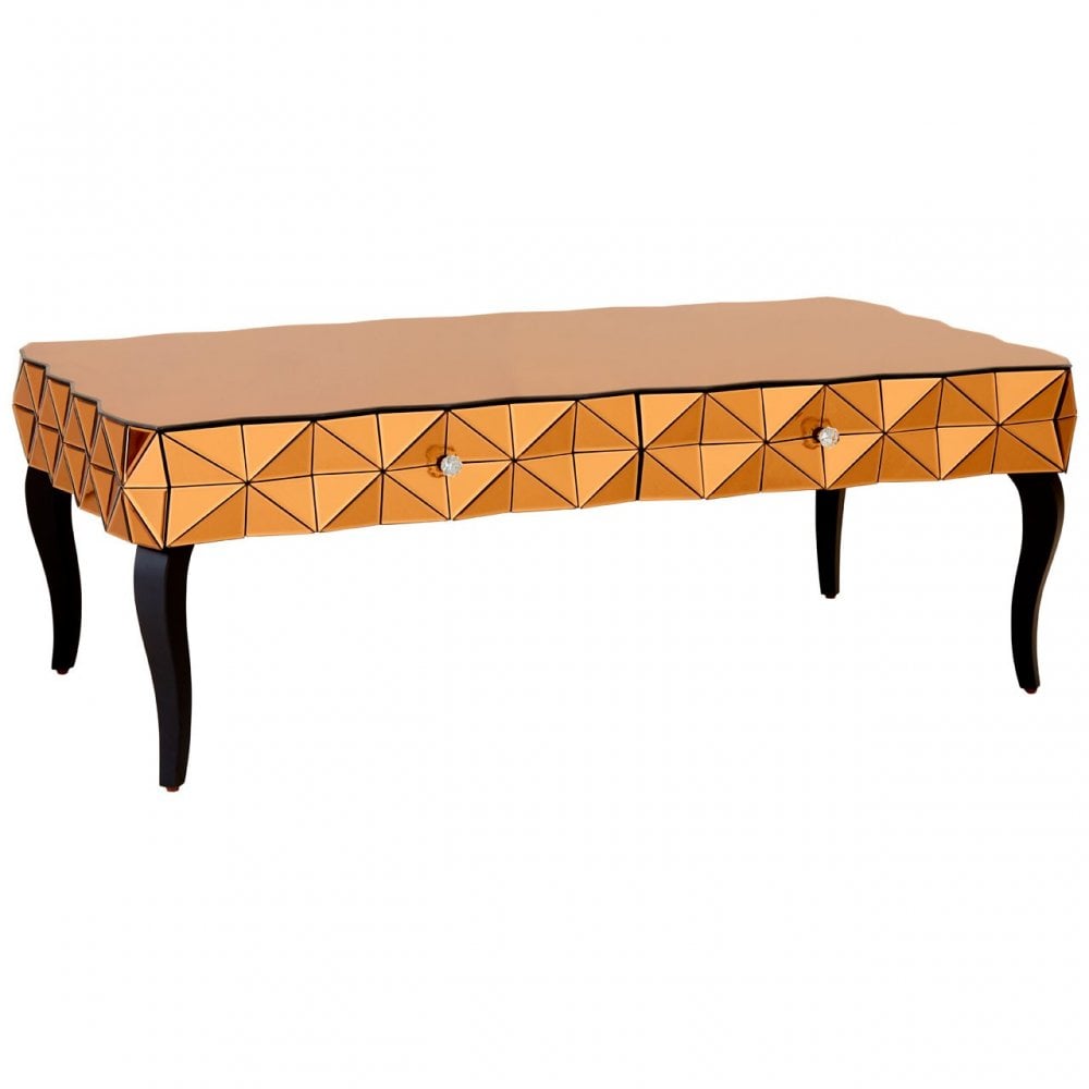 Soho Copper Coffee Table, Wood, Mirrored Glass, Wood, Copper