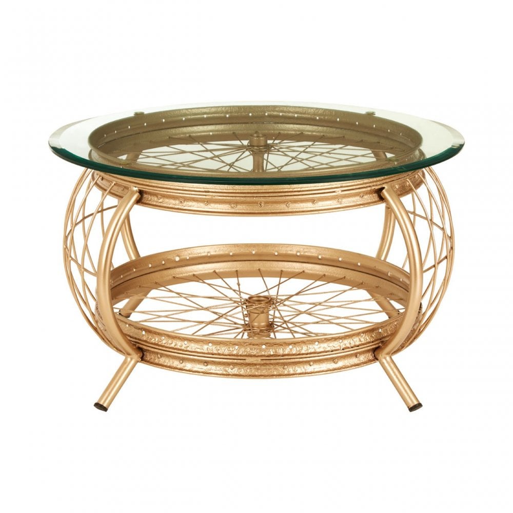 Oscar Champagne Gold Finish Coffee Table, Glass, Iron, Champagne