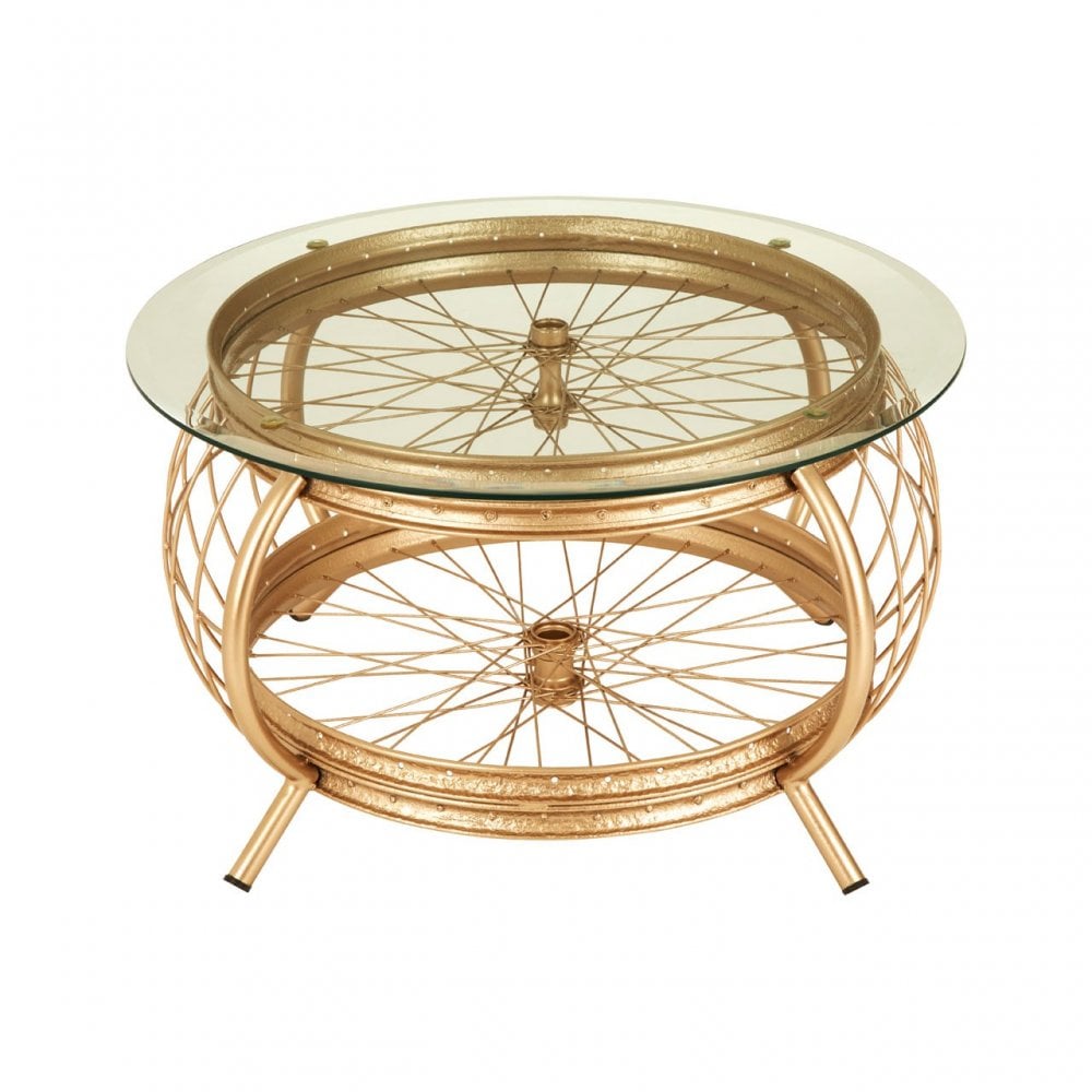 Oscar Champagne Gold Finish Coffee Table, Glass, Iron, Champagne