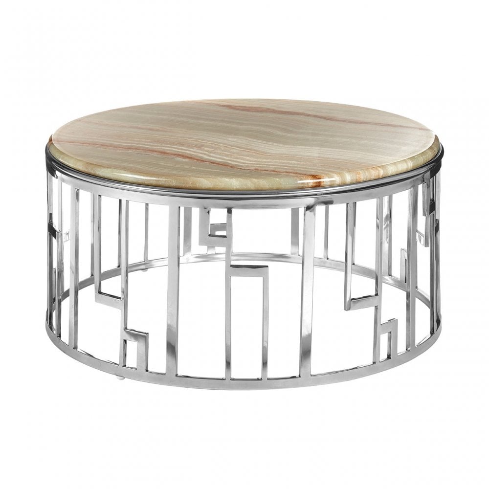 Artefacto Onyx Stone Coffee Table, Onyx Stone, Stainless Steel, Natural