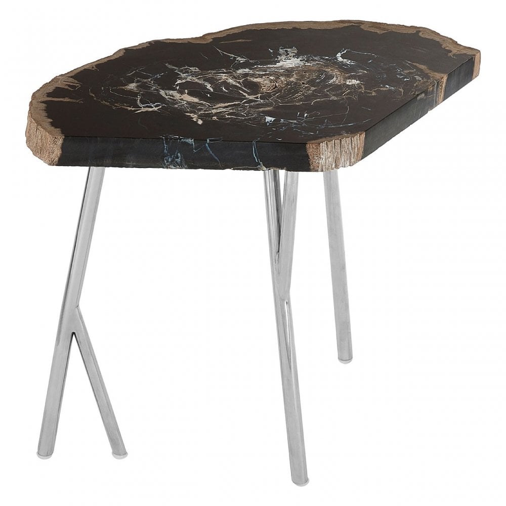 Artefacto Light Petrified Wood Coffee Table, Petrified Wood, Stainless Steel