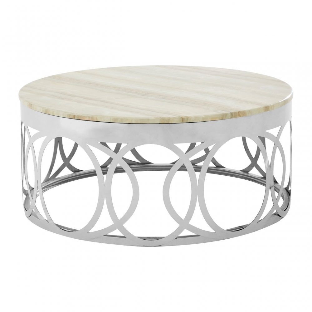 Yasmin White Marble Coffee Table, Marble, Stainless Steel, White