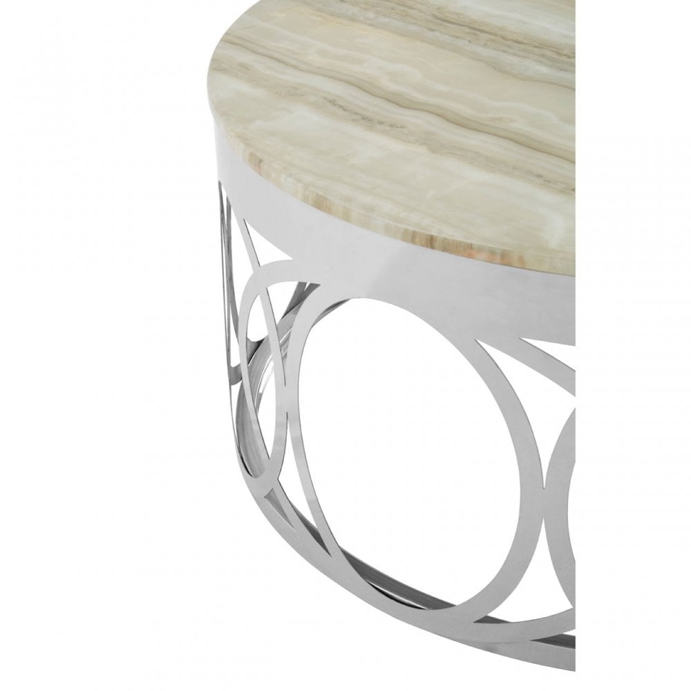 Yasmin White Marble Coffee Table, Marble, Stainless Steel, White