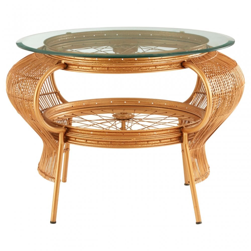 Oscar Gold Finish Table, Bamboo, Glass, Iron, Gold