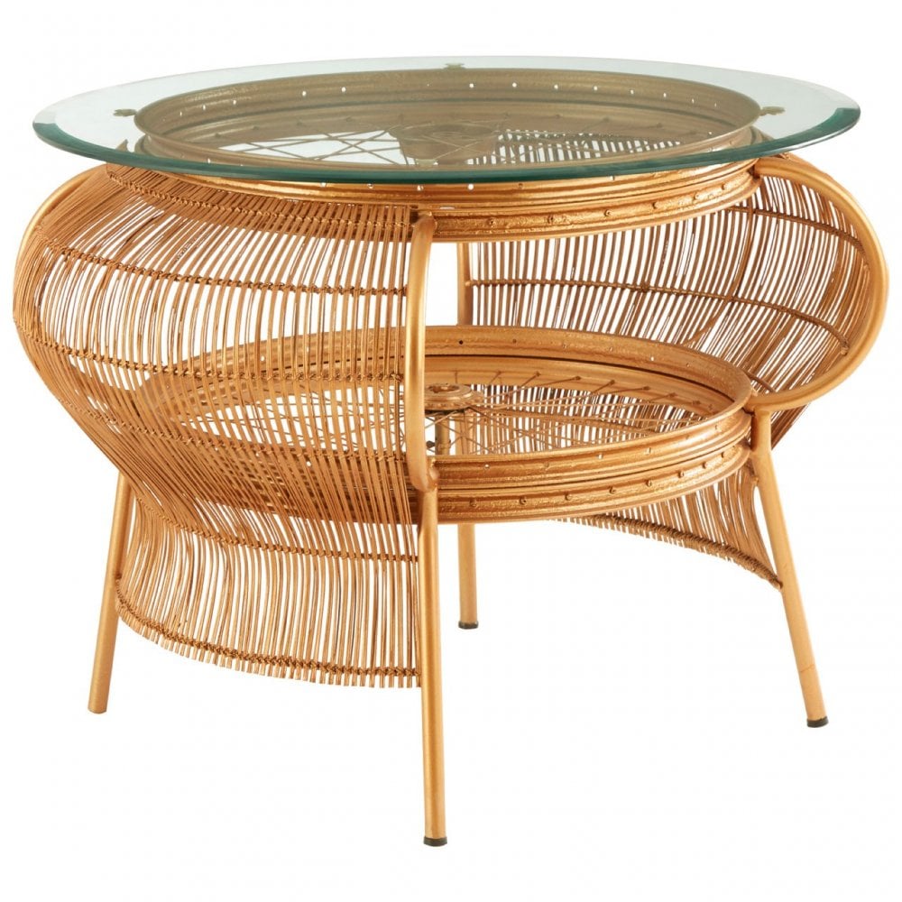 Oscar Gold Finish Table, Bamboo, Glass, Iron, Gold