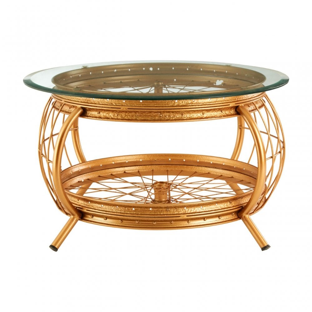 Oscar Gold Finish Coffee Table, Glass, Iron, Gold