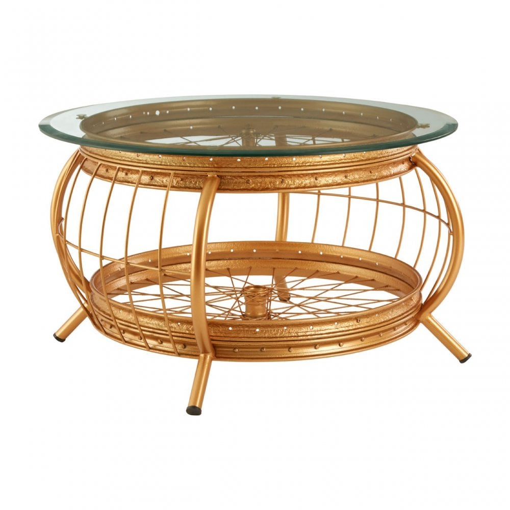 Oscar Gold Finish Coffee Table, Glass, Iron, Gold