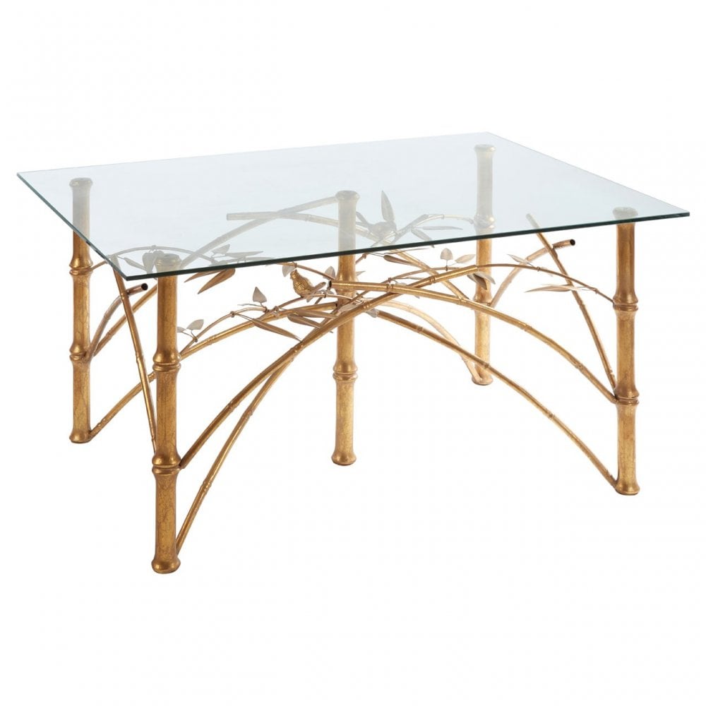 Zodiac Table with Bamboo Design Legs, Glass, Gold