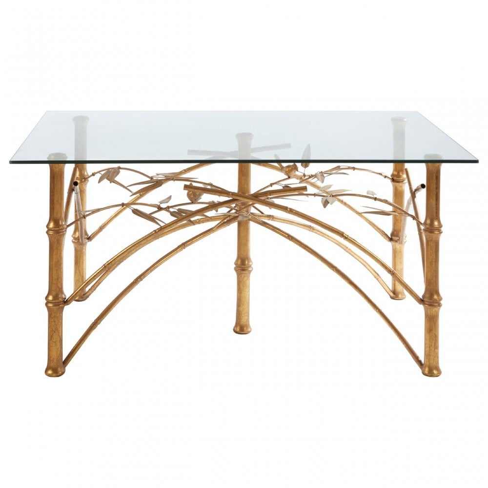 Zodiac Table with Bamboo Design Legs, Glass, Gold