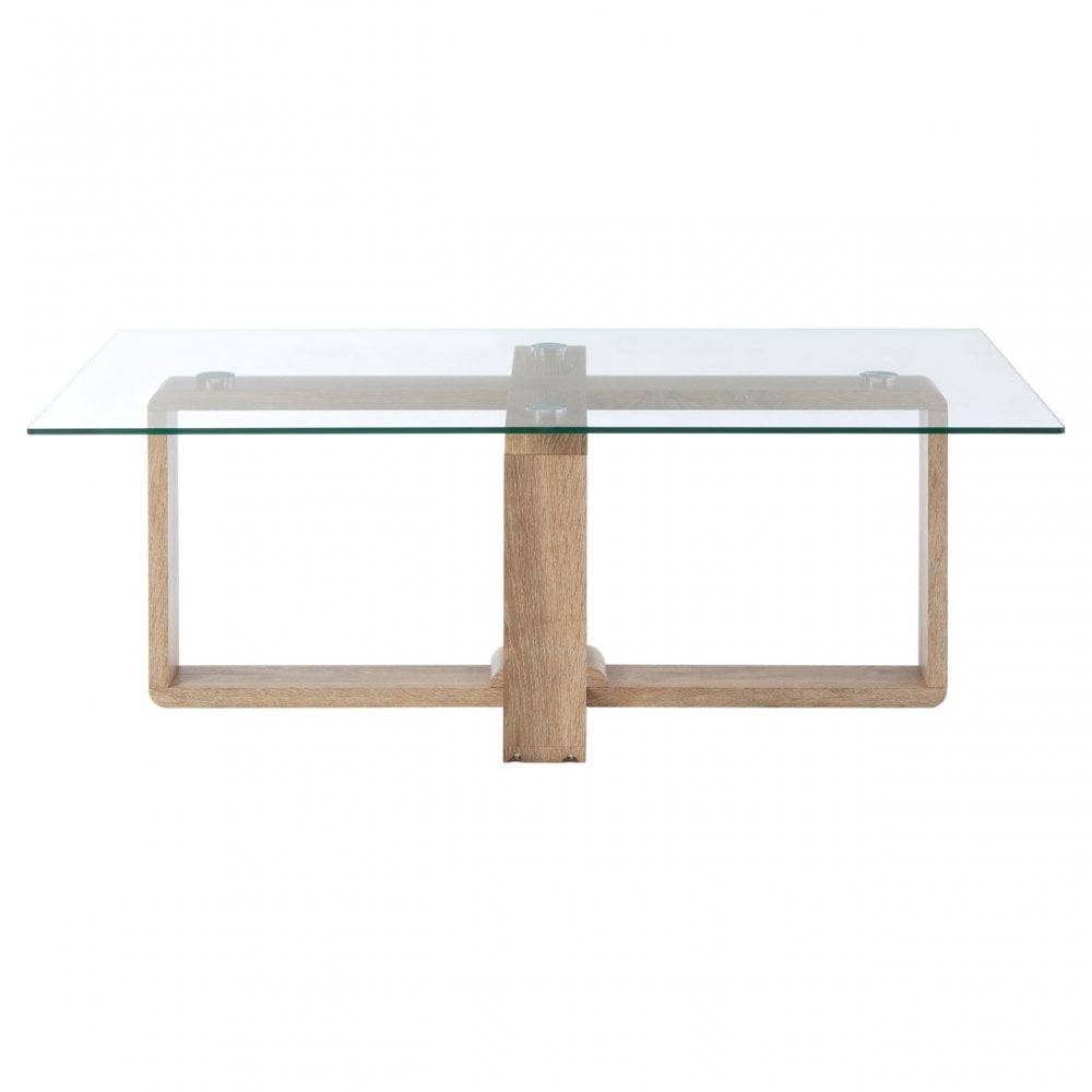 Barton Coffee Table, Wood, Tempered Glass, Natural